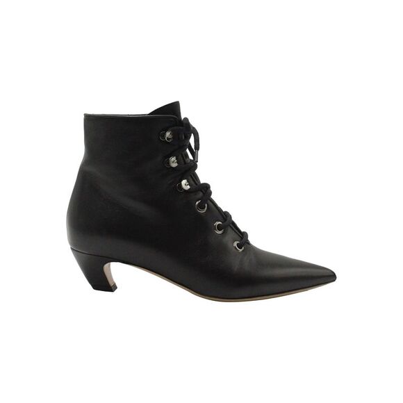 Dior Lace-Up Pointed-Toe Ankle Boots in Black Leather - Picture 1 of 7